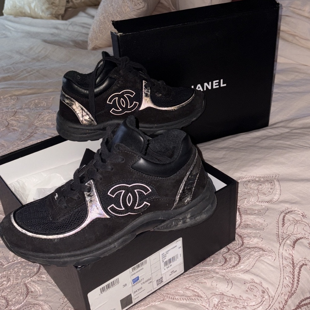 CHANEL Black and Silver Athletic Shoes